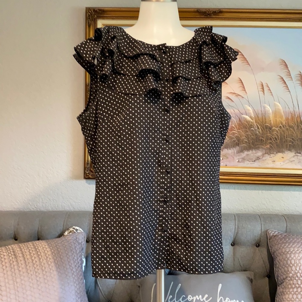 Ann Taylor black & white polka dots blouse